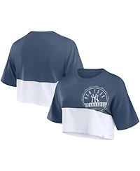Fanatics Women's Navy/White New York Yankees Color Split Boxy Cropped T-Shirt