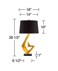 Possini Euro Design Zeus Modern Mid Century Table Lamp 28 1/2" Tall Sculptural Gold Leaf Metal Black Drum Shade Bedroom Living Room Bedside Night
