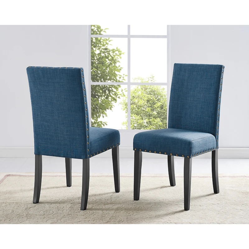 Streamdale Furniture Fabric Dining Chairs with Nailhead Trim, Set of 2, Blue