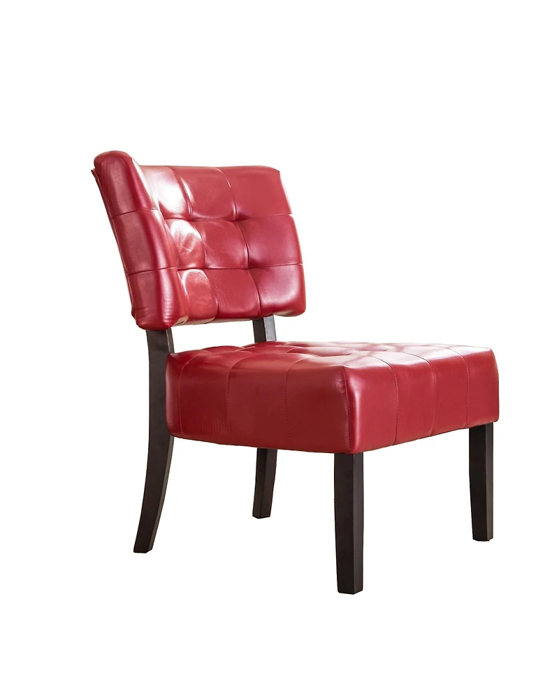 Blended Leather Tufted Accent Chair with Oversized Seating, Red