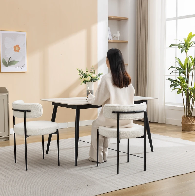 Streamdale Modern Round Boucle Dining Chairs, Set of 2, White