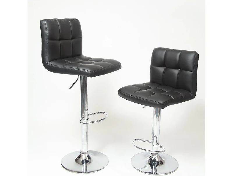 Simplie Fun Faux Leather Adjustable Hydraulic Bar Stool, Set of 2, Black