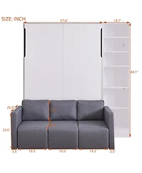 Simplie Fun Full Size Murphy Bed Wall Bed with Sofa, with Shelves, White