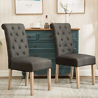 Streamdale Solid Wood Tufted Parsons Dining Chair, Set of 2, Charcoal
