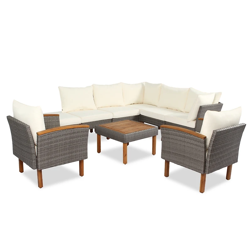 Streamdale 9-Piece Patio Furniture Set with Pe Wicker and Acacia Wood