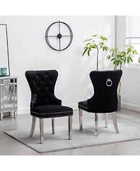 Streamdale Furniture Contemporary Tufted Velvet Chair with Nailhead Trim, Set of 2