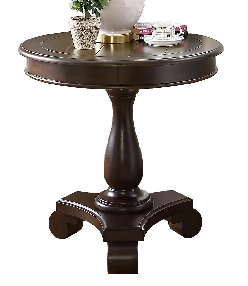 Streamdale Round Wood Pedestal Side Table, Espresso