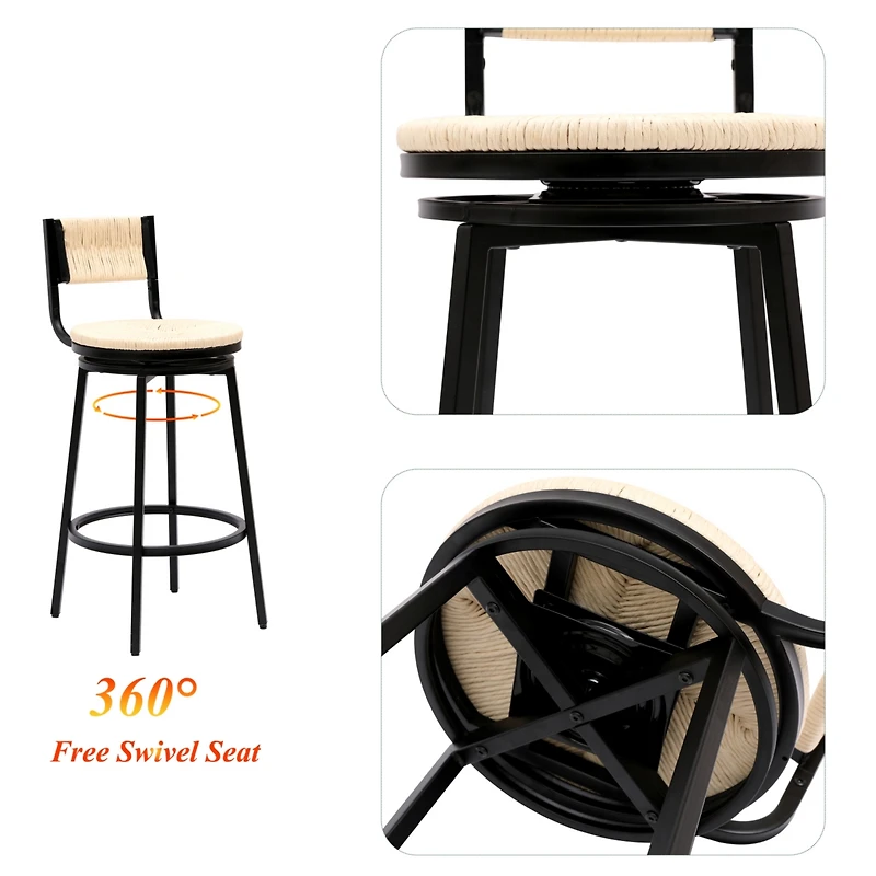 Simplie Fun Handwoven Bar Stool with Ergonomic Design and Durable Metal Base