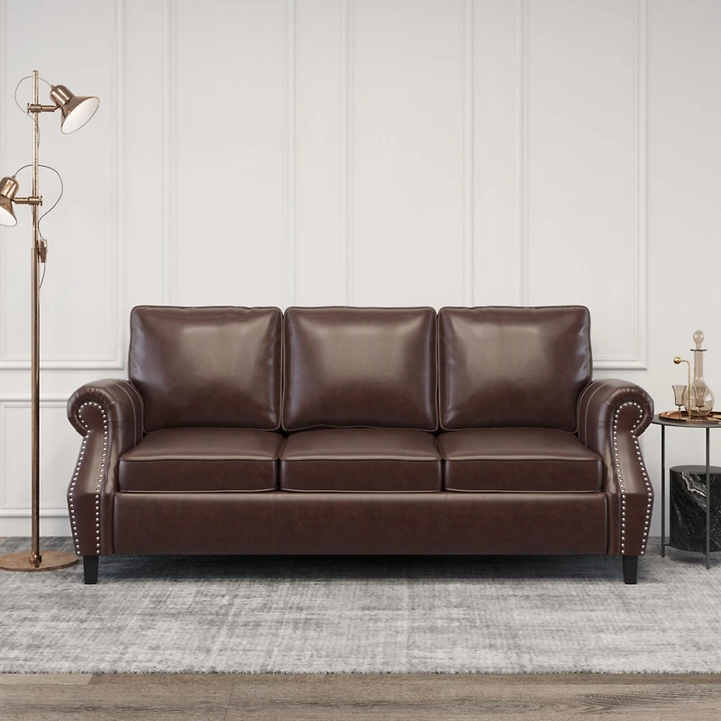 Streamdale Contemporary Faux Leather Upholstered Sofa with Nailhead Accents
