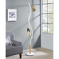 Streamdale Furniture Arles Metal Whtie and Oak Standing Coat Rack