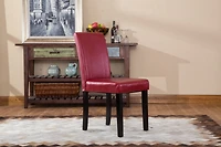 Streamdale Style Solid Wood Leatherette Padded Parson Chair, Red, Set of 2