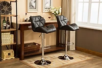 Simplie Fun Contemporary Tufted Adjustable Height Hidraulic Bar Stools, Set of 2, Black
