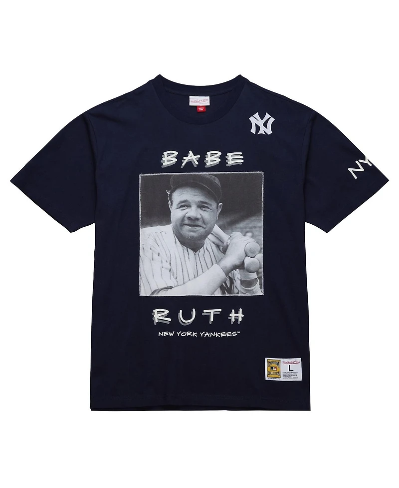 Mitchell & Ness Men's Babe Ruth Navy New York Yankees Cooperstown Collection Heavyweight Premium Player vintage-like Logo T-Shirt