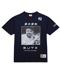 Mitchell & Ness Men's Babe Ruth Navy New York Yankees Cooperstown Collection Heavyweight Premium Player vintage-like Logo T-Shirt