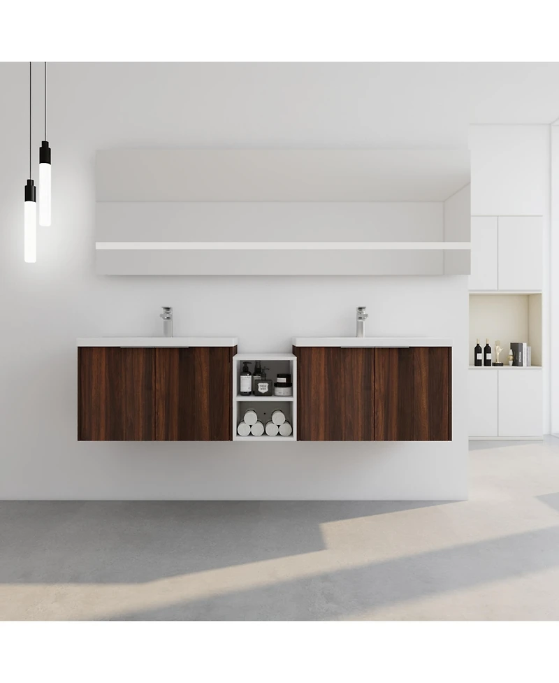 Simplie Fun Modern Wall-Mounted Vanity with Ample Storage and Resin Sink