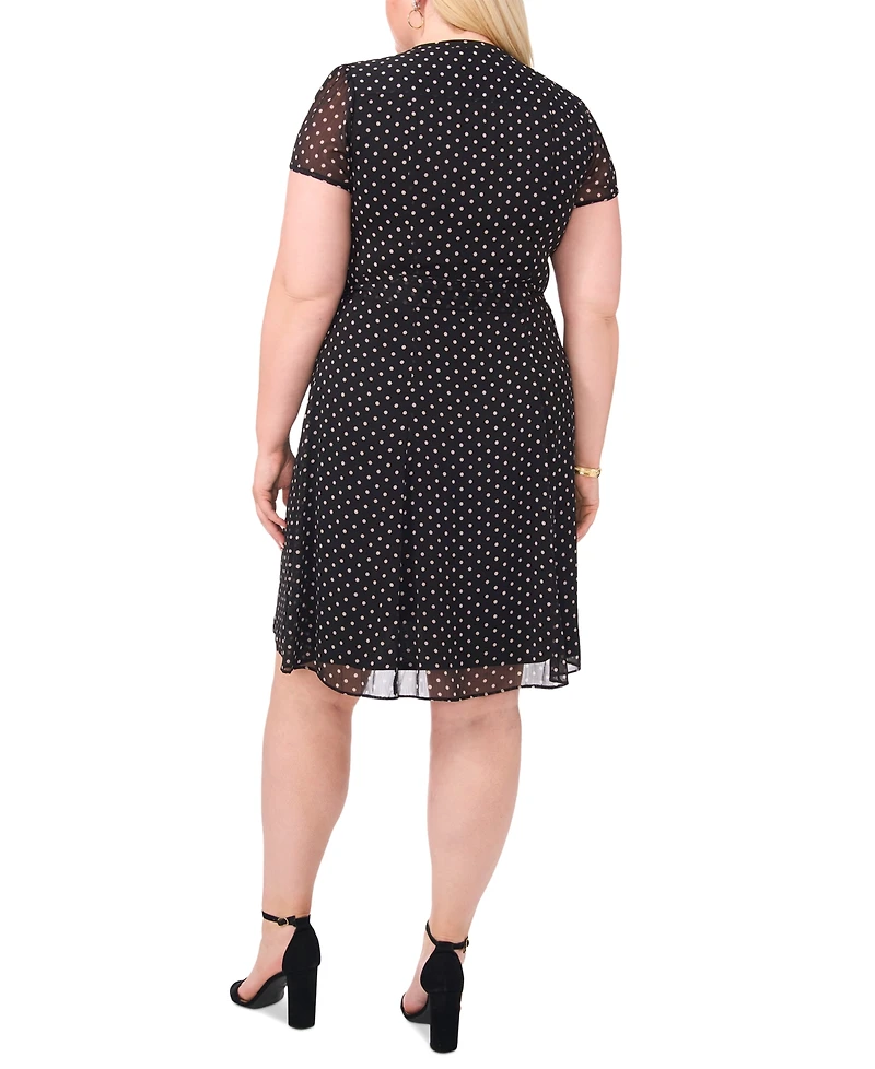 Msk Plus Printed Split-Neck Cap-Sleeve Dress