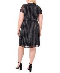 Msk Plus Printed Split-Neck Cap-Sleeve Dress