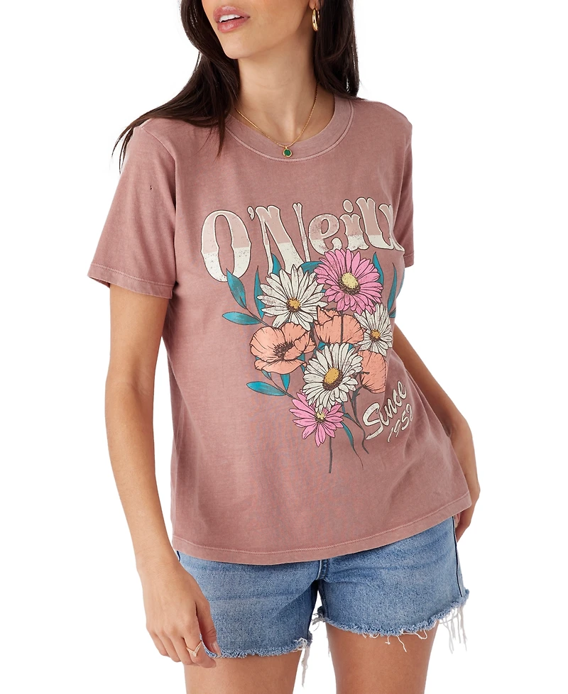O'Neill Juniors' With Flowers Graphic Print Cotton T-Shirt