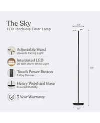 Sky 63" Super Bright Led Torchiere Modern Floor Lamp with Adjustable Head