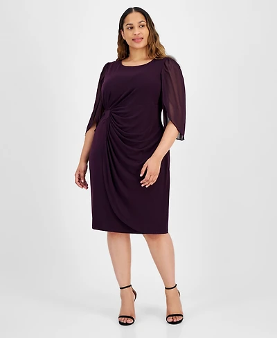 Connected Plus Chiffon-Sleeve Sheath Dress