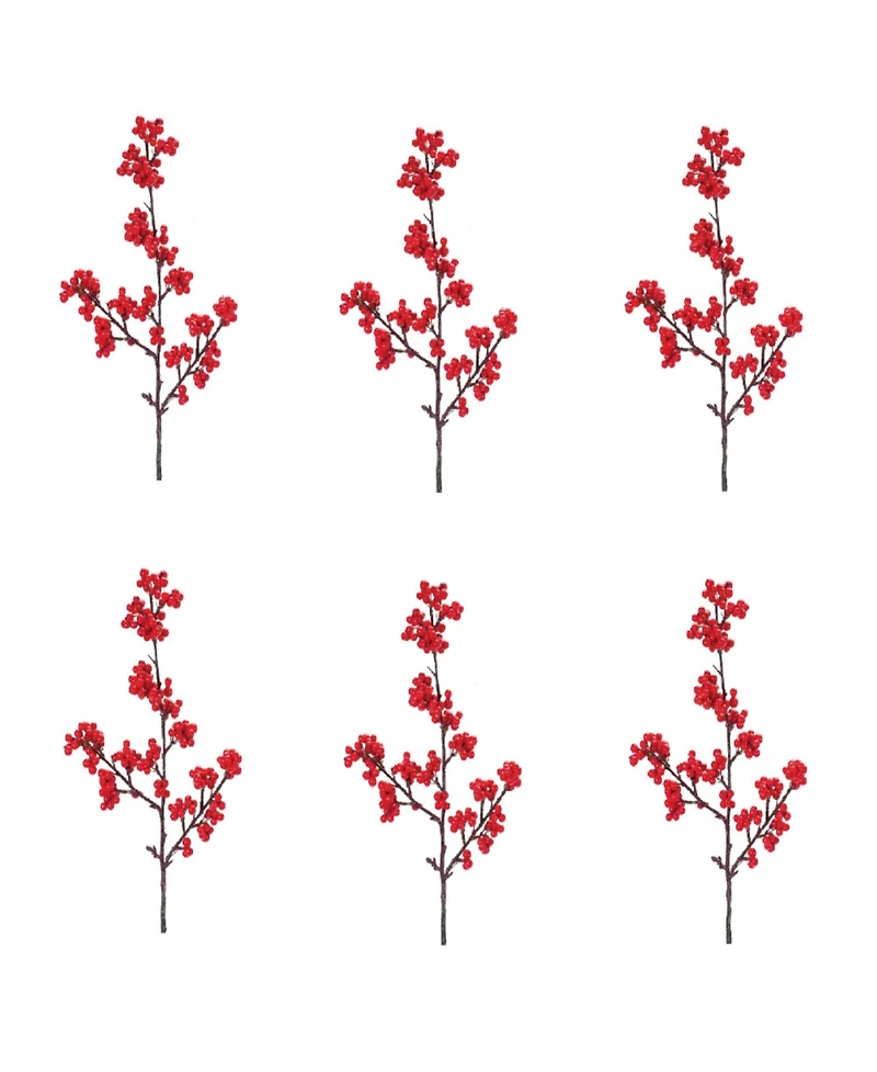 Slickblue Set of 6 Red Berry Twig Sprays - 23 Inches for Seasonal Decor