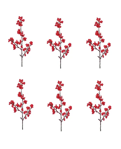 Slickblue Set of 6 Red Berry Twig Sprays - 23 Inches for Seasonal Decor