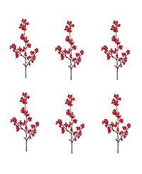 Slickblue Set of 6 Red Berry Twig Sprays - 23 Inches for Seasonal Decor