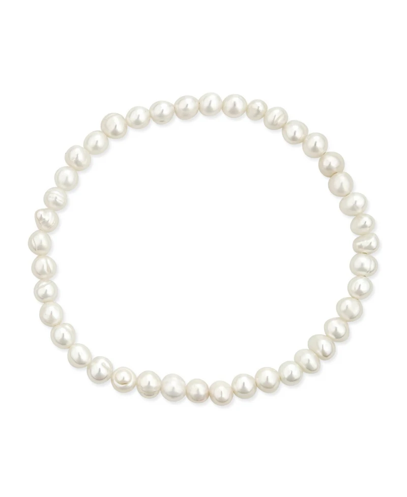 Bling Jewelry White Hand Knotted Freshwater Cultured Pearl Strand Necklace 18" Stretch Bracelet Ball Earrings 6MM 3PCS Jewelry Set