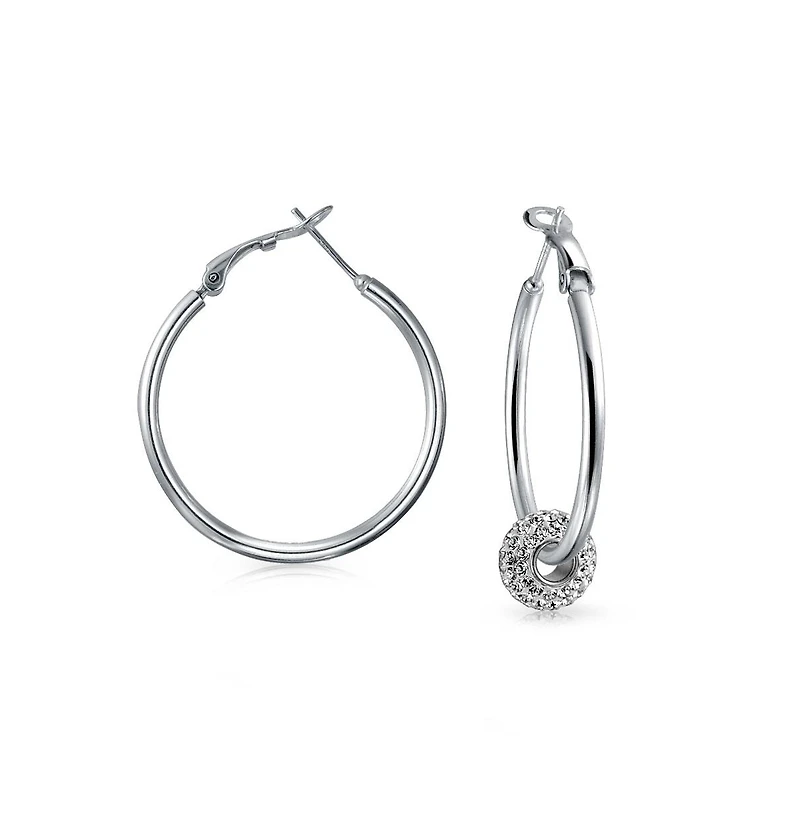 Bling Jewelry Simple Plain Finish Round Tube Hoop Earrings Sterling Silver Hinged Notched Post 1.4 Inch Diameter