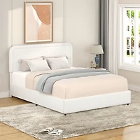 Liv Queen Size Ivory Boucle Upholstered Platform Bed with Patented 4 Drawers Storage, Curved Stitched Tufted Headboard, Wooden Slat Mattress Support,