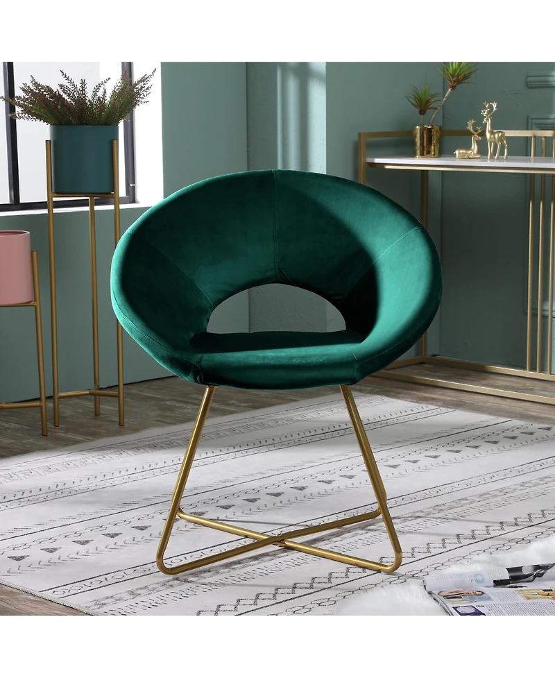 Simplie Fun Green Silky Velvet Upholstered Accent Chair with Gold Tone Finished Base