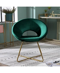 Simplie Fun Green Silky Velvet Upholstered Accent Chair with Gold Tone Finished Base