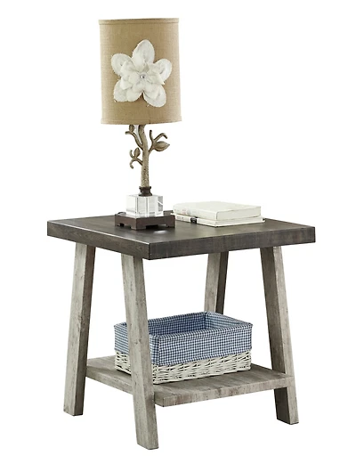 Streamdale Furniture Two-Tone Wood Shelf End Table in Weathered Walnut and Gray