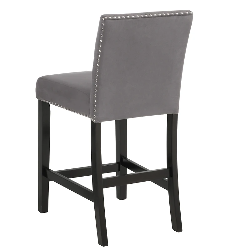 Streamdale Contemporary Velvet Counter Stool with Nailhead Trim, Set of 2, Gray