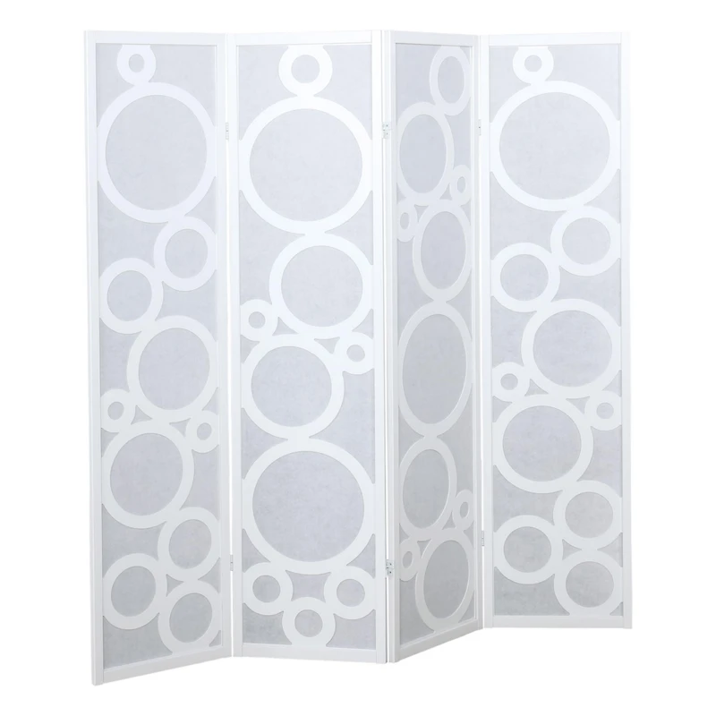 4-Panel Wood Room Divider with Circle Pattern, White