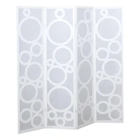 4-Panel Wood Room Divider with Circle Pattern, White