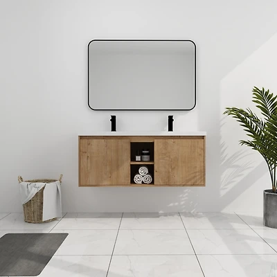 48" Wall Mounted Bathroom Vanity With Double Sink, Soft Closing Door Hinge
