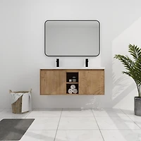 48" Wall Mounted Bathroom Vanity With Double Sink, Soft Closing Door Hinge
