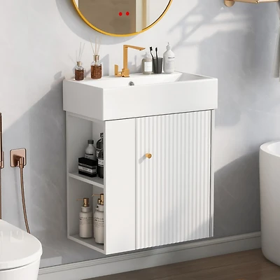 Streamdale Furniture Modern 21.6" White Bathroom Vanity with Left Side Storage