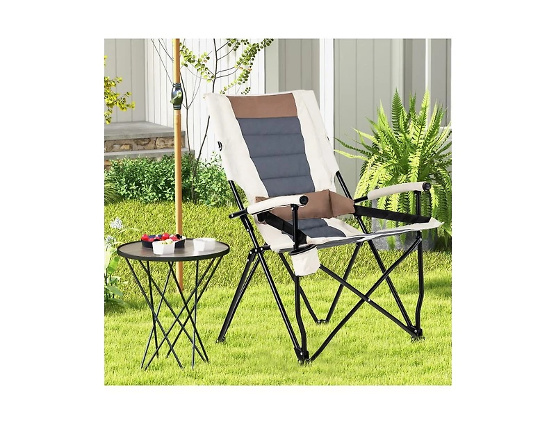 Slickblue Folding Camping Chair with Cup Holder Armrest and Lumbar Pillow