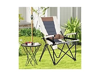 Slickblue Folding Camping Chair with Cup Holder Armrest and Lumbar Pillow