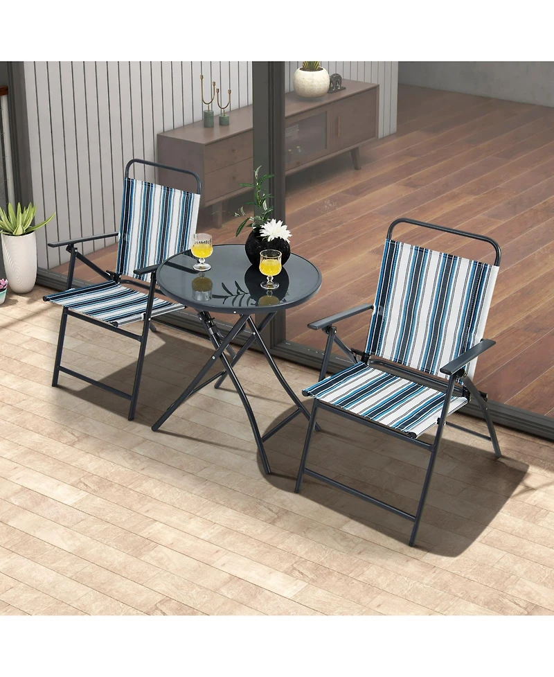 Slickblue 3 Pieces Outdoor Folding Chair Set Portable Folding Chair Set
