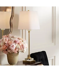 Regency Hill Julia Traditional Buffet Table Lamp 29 1/2" Tall Gold Crystal White Fabric Tapered Square Shade for Living Room Dining House Entrywa