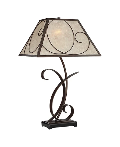 Franklin Iron Works Teri Rustic Country Cottage Table Lamp 27" Tall Brown Metal Floral Light Mica Tapered Shade for Bedroom Living Room House Hom