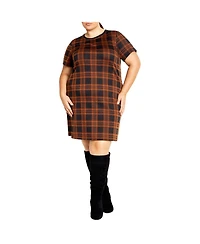 City Chic Plus Check Love Shift Mini Dress