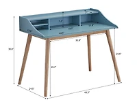 Simplie Fun Mid-Century Modern Wood Writing Desk with Hutch, Blue