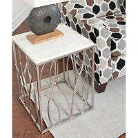 Simplie Fun Square Marble End Table with Stainless Steel Base