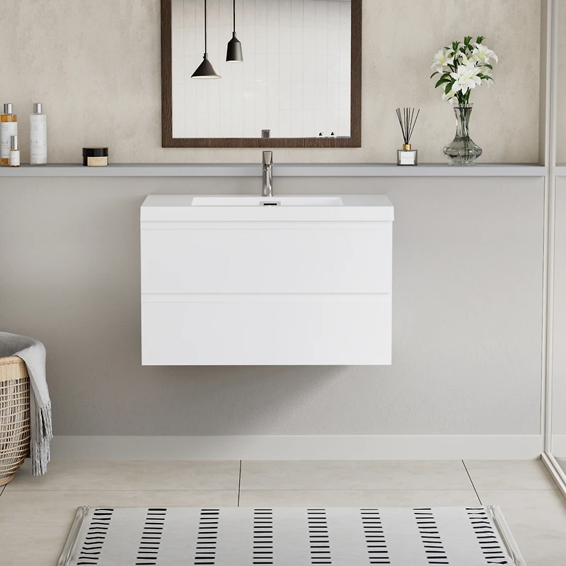 Streamdale Floating Vanity with Premium Resin Sink (36" Glossy White)