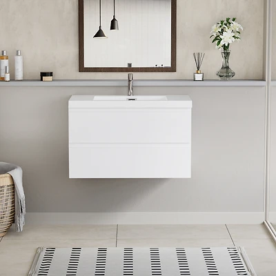Streamdale Floating Vanity with Premium Resin Sink (36" Glossy White)