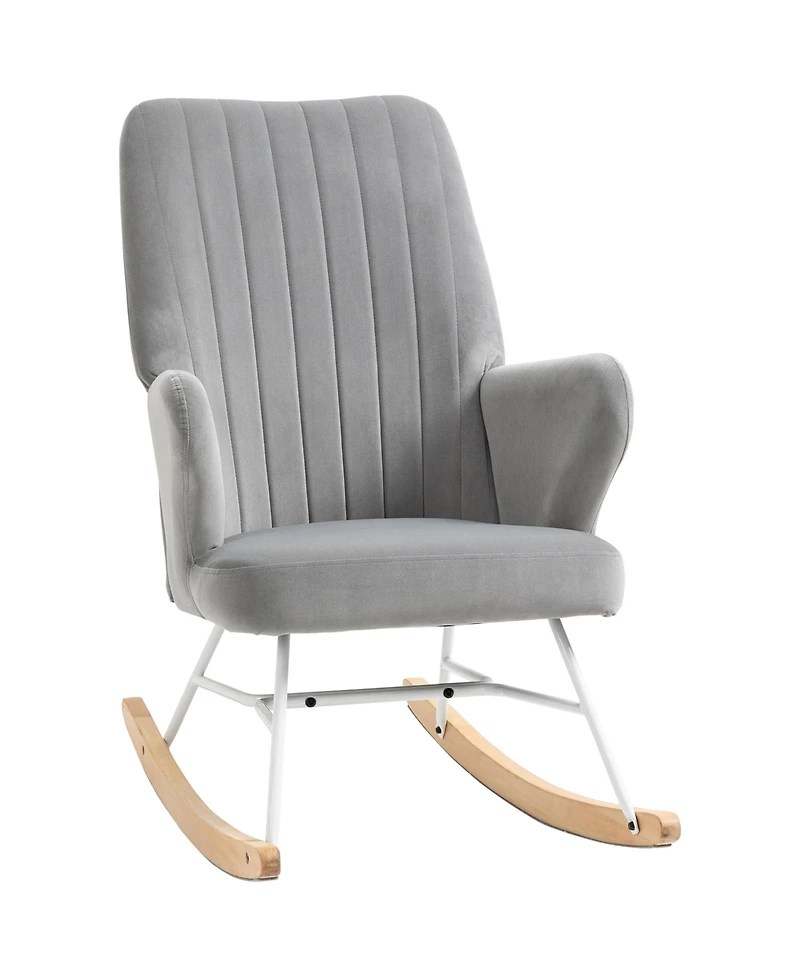 Homcom Accent Rocking Chairs, Uphostered Nursery Glider Rocker, Modern Armchair, Wingback Chair for Living Room and Bedroom, Grey
